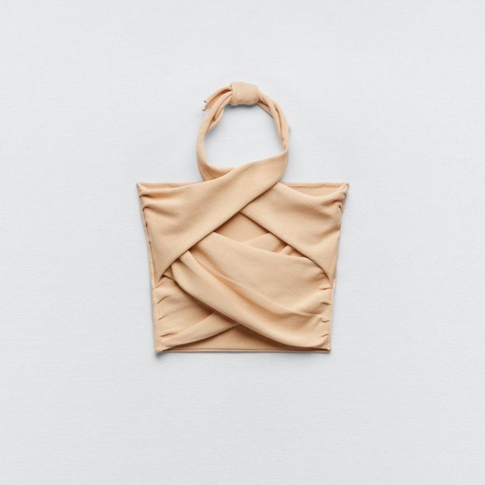 Zara Nude Wrap Knit Crop Halter Top